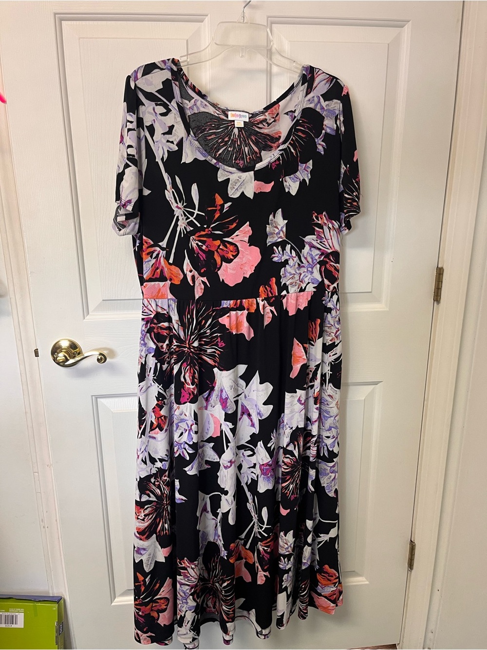 LuLaRoe Black Maxi Dress with Pink & Purple Floral Print